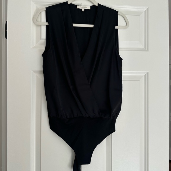 Favorite Daughter Black Wrap Front Bodysuit - Picture 1 of 2
